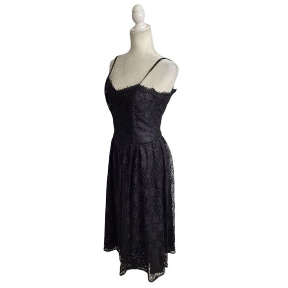 VINTAGE 80s Gunne Sax dress black sequined lace fit and flare formal XS - Picture 2 of 15